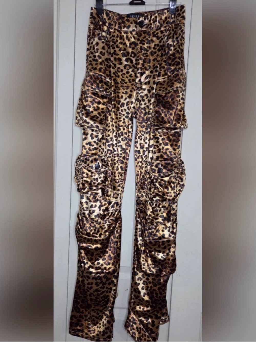 AKIRA Leopard Print Flared Cargo Pants - Brown & Black - Picture 5 of 5